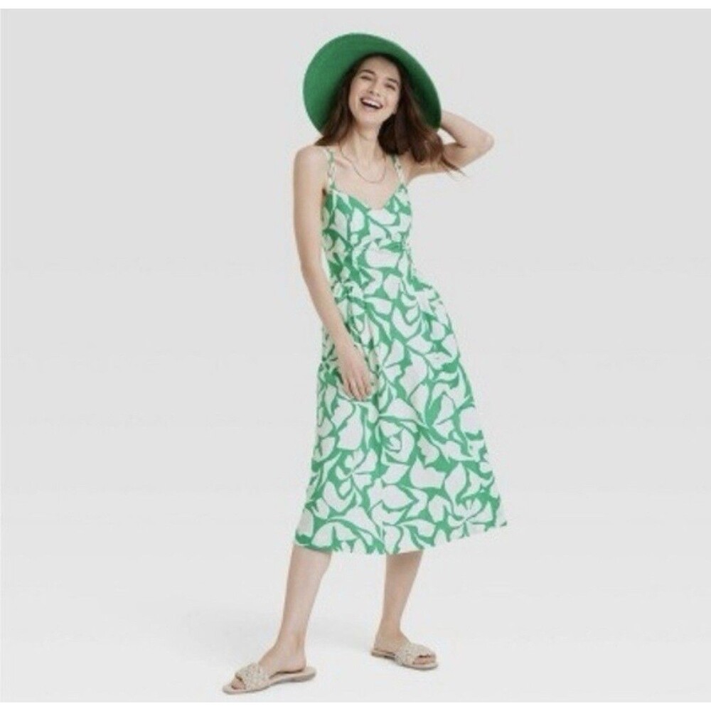 A New Day Summer Floral Green Dress Size M Great Condition
